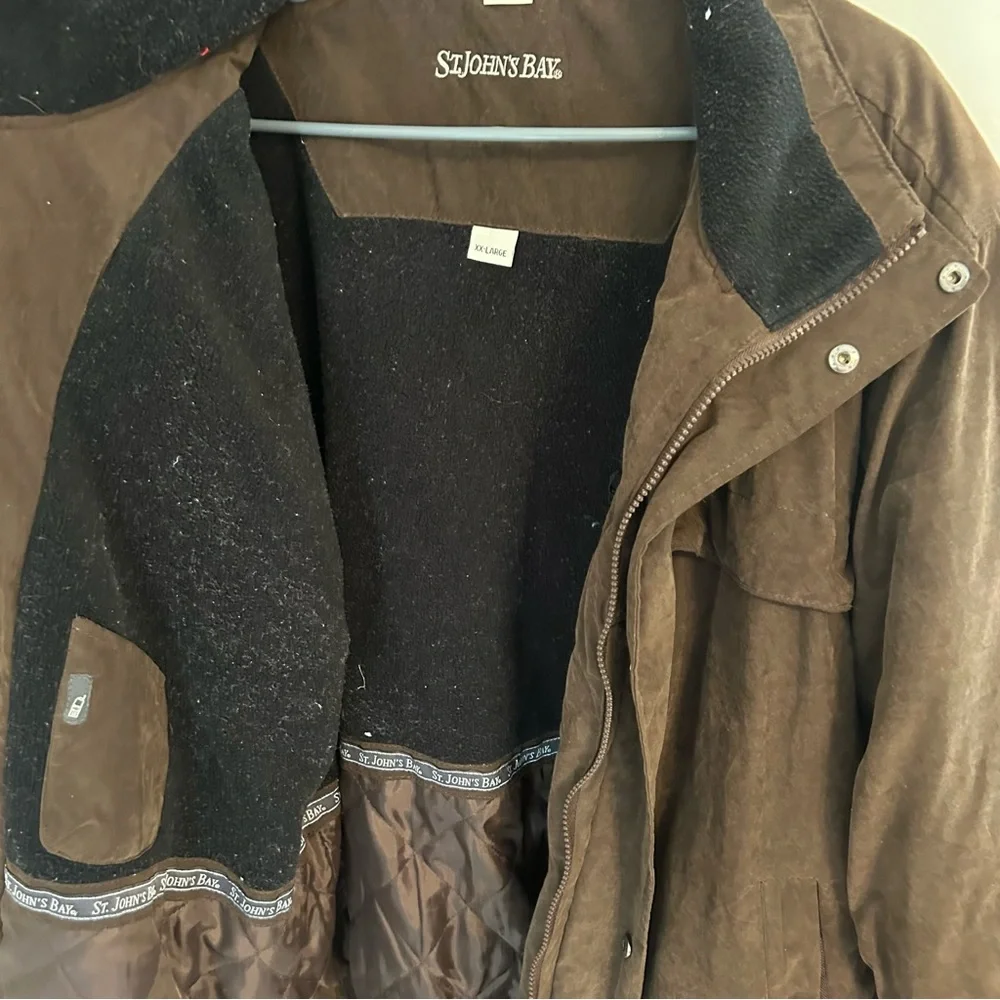 VTG St.‎ John's Bay Men's Thick Faux Suede Bomber Jacket Brown Size 2XL